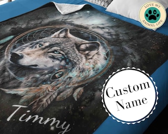 Wolf Blanket, Wolf Dreamcatcher, Personalized Blanket, Teenage Boy Gifts, Teenage Girl Room Decor, Wolf Lover Gift, Wolf Accessories, Wolves