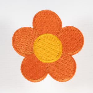 Daisy Flower Rust Orange and Yellow iron on embroidered patch