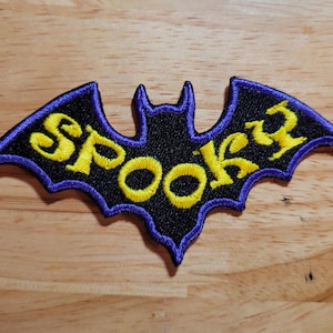 Spooky Bat- Yellow and Purple on Black- Embroidered Patch