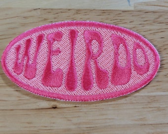 Pink on pink Weirdo Iron-on or Sew-on Machine Embroidered Patch