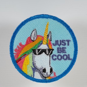 Just Be Cool Rainbow Unicorn with Sunglasses Embroidered iron-on Patch