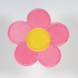 Daisy Flower Pink and Yellow iron on embroidered patch
