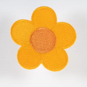 Daisy Flower Dark Yellow and rust orange center iron on embroidered patch
