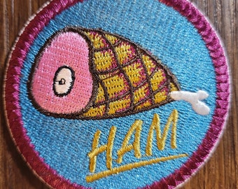 Ham Sew-on or Iron-on Machine Embroidered Patch