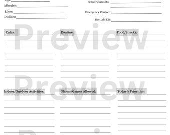 Notes for Babysitter, Cheat Sheet For Babysitter, Guidelines for babysitter, Babysitter List, Babysitter Guide, Parents List For Babysitter