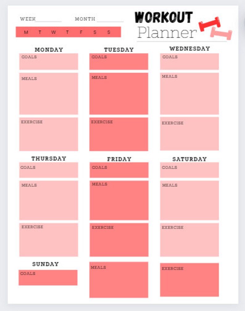 Printable Workout Planner, Plan Your Weekly Workouts, Plan Daily Meals ...