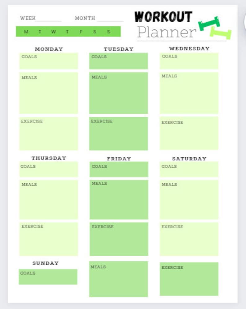 Printable Workout Planner, Plan Your Weekly Workouts, Plan Daily Meals ...