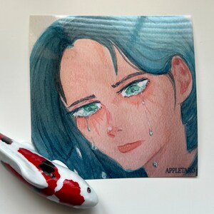 Cute crying girl colorful glossy anime original art wall kawaii desk decor home room decoration artwork gaming setup illustration print
