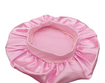 FELEFI Wide Band (Pink) Silky Satin Night Sleep Cap Hair Bonnet