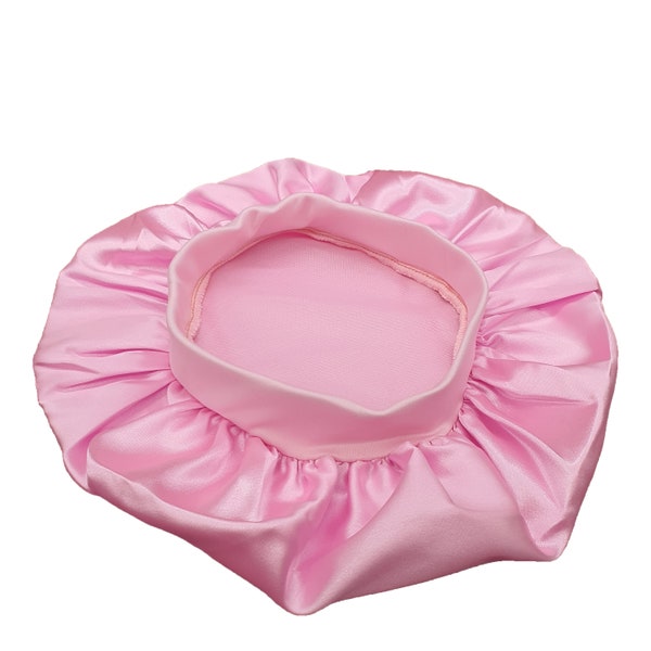 FELEFI Wide Band (Pink) Silky Satin Night Sleep Cap Hair Bonnet