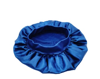 FELEFI Silky Satin Night Sleep Cap Hair Bonnet Wide Band (Blue