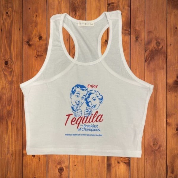 Enjoy Tequila Breakfast of Champions Crop Tank Top | Vintage Shirt | Summer Racerback Tank Top | Graphic Tee