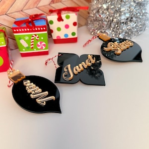 Personalized Acrylic Christmas Ornament, Golden Name, Holiday Decor