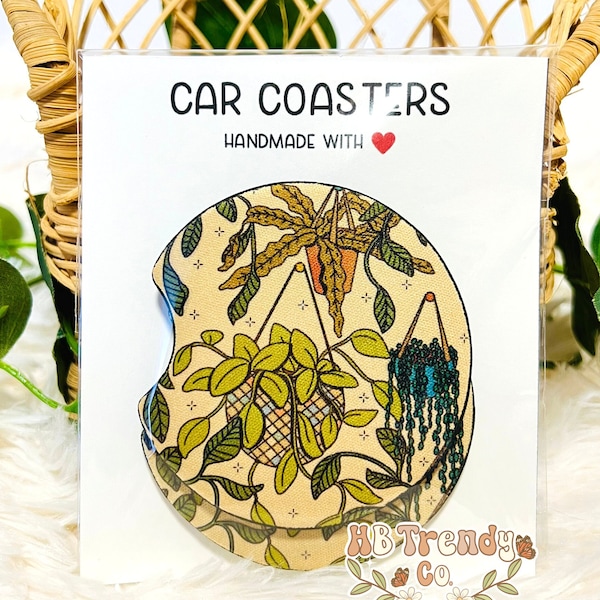 Boho Car Coasters, Set of 2 Neoprene Coasters, Plant Car Accessories, Plant Car Decor, Plant Mama Gift, Groovy Car Coasters