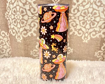 Alien Tumbler 20 oz, Retro Floral Tumbler, Groovy Alien Tumbler, Groovy Travel Mug, Space Tumbler