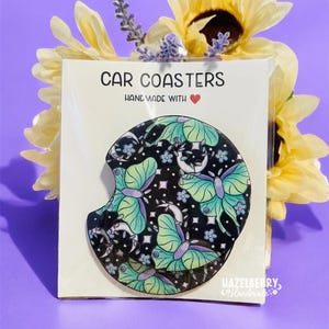 Luna Moth Car Coasters, Set of 2 Neoprene Car Coasters, Witchy Car Accessories, Witchy Car Coasters, Celestial Coasters, Luna Moth Coasters