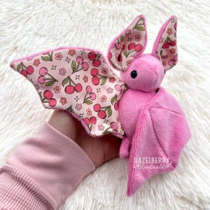 Pink Fruit Bat Stuffed Animal, Handmade Bat Plush, Spooky Gift, Bat Stuffed Animal