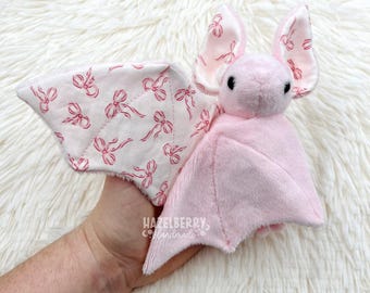 Pink Bat Plush, Handmade Bat Plushie with Bow Design, Spooky Cute Gift, Coquette Bat