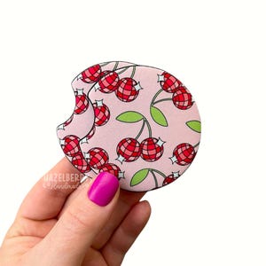 Cherry Car Coasters, Set of 2 Neoprene Car Coasters, Cherry Coasters, Cute Car Accessories for Cup Holders