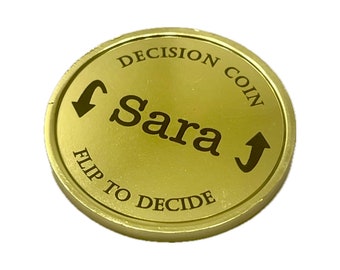Brass Finish Decision Coin, Laser Engraved Flip Coin, Gift for Couples