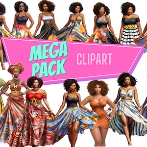 African American Woman clipart,Black women clipart, Fashion Girls Clipart,summer clipart,35 melanin Women PNG with amazing dresses mega pack