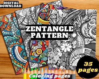 Zentangle Coloring Book: 35 Stress Relief Patterns (PDF - Printable)