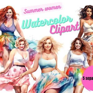Watercolor Summer woman clipart, fashion women clipart,beach women Clipart,summer clipart,5 beautiful Women PNG with amazing dresses