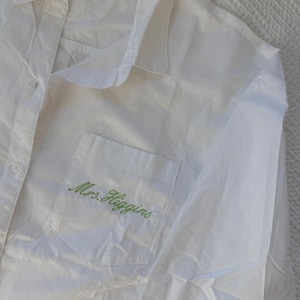 Embroidered Custom Oversized Button Up Boyfriend Shift, Custom Button Up, Personalized Wedding Button Up Shirt, Wedding Day Button Up Shirt