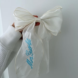 Embroidered Personalized Bow, Customized Girl Bow, Customized Bride Bow, Custom Bachelorette Bow, Embroidered Bow for Bride, Custom Girl Bow