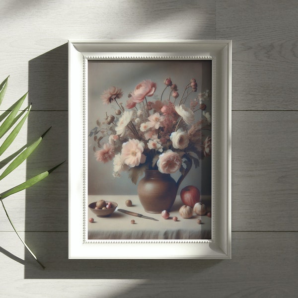 Elegant vintage floral print / muted tones / delicate still life / botanical wall art