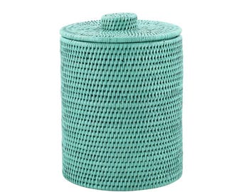 Burma Rattan Sustainable Waste Basket Bin with Lid & Plastic Insert - Eco-Friendly Handmade Dustbin for Home and Office