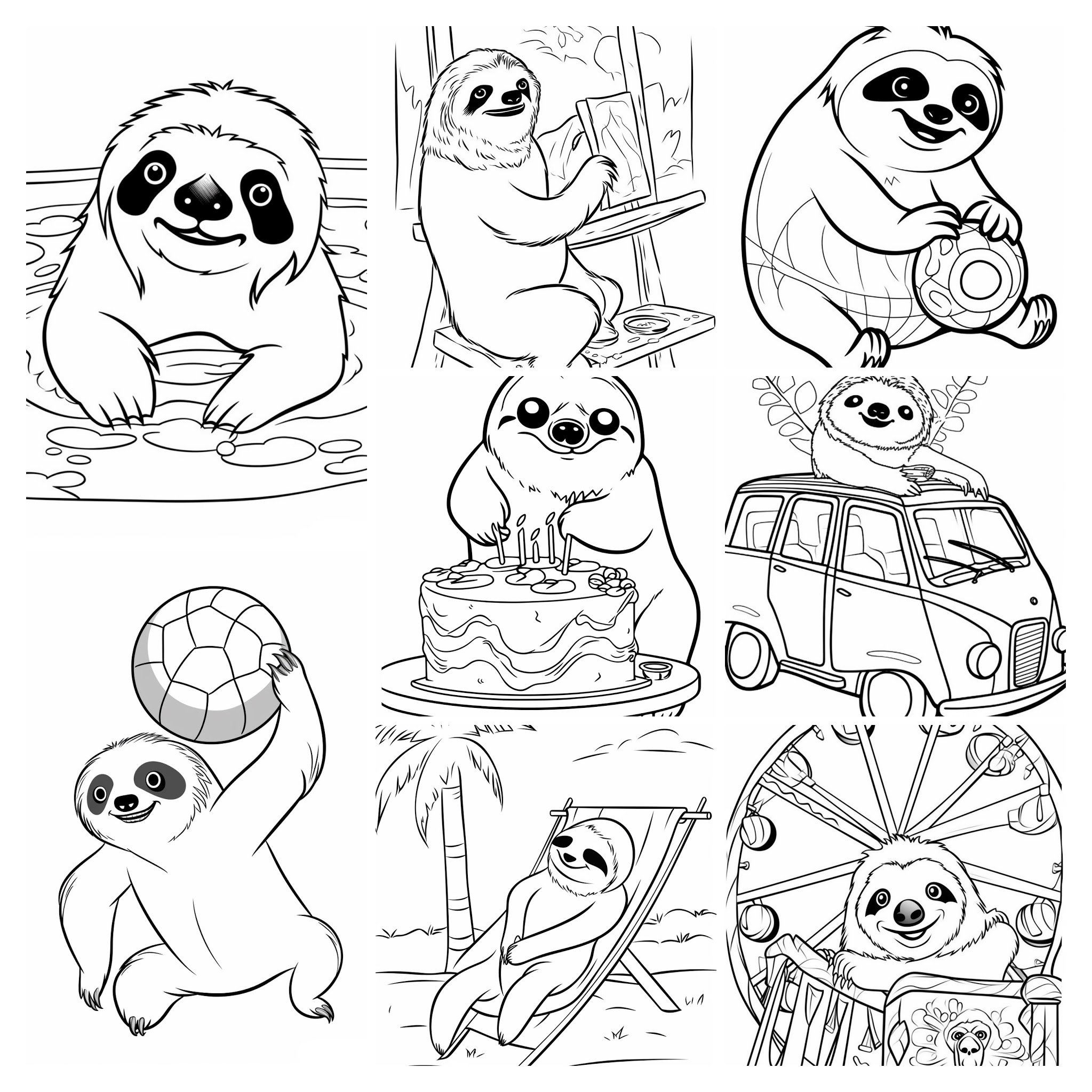 30 Adventurous Cartoon Sloth Coloring Pages animal Themed, Kid Friendly
