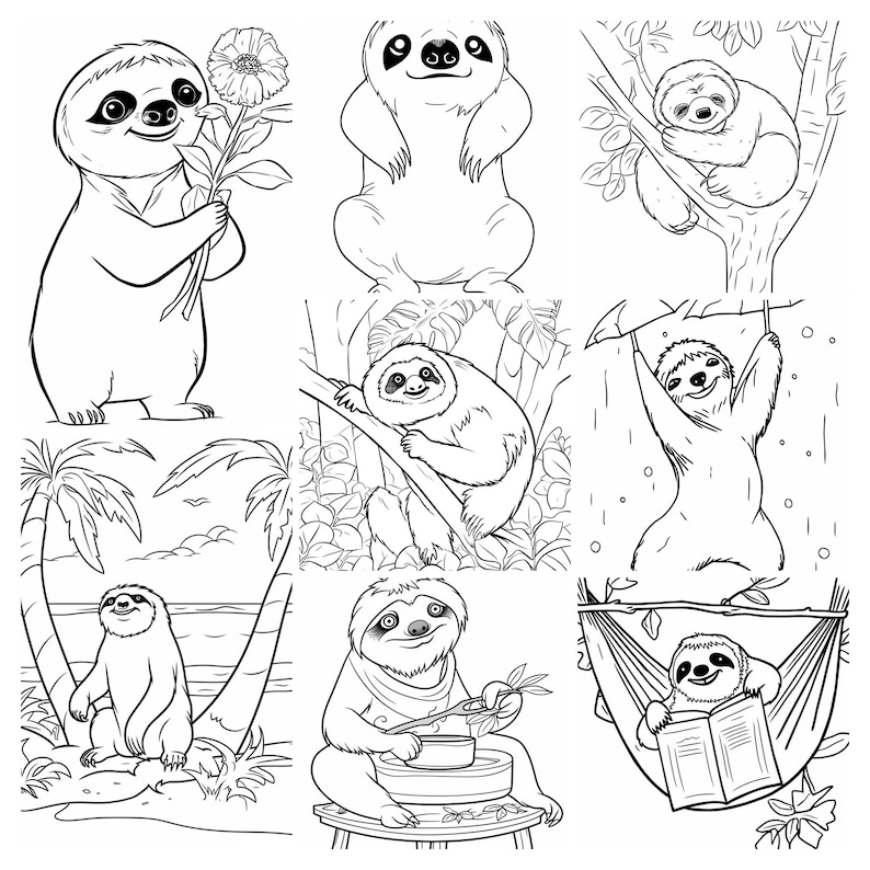 30 Adventurous Cartoon Sloth Coloring Pages animal Themed, Kid Friendly