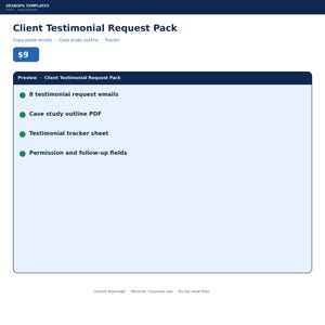 Client Testimonial Request Email Templates | Case Study Outline and Tracker Spreadsheet