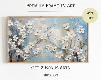 Frame TV Art Abstract Wild Flowers, White Flowers Samsung Frame Tv Art, Modern Tv Art, Spring Flowers Frame tv art, Pastel Flowers Tv Art