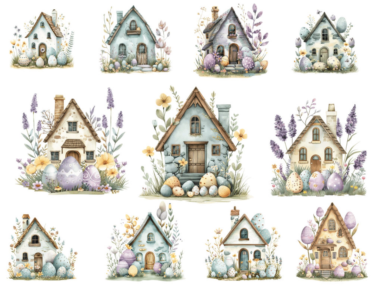 Easter Farm House Clipart - 12 HD PNG Files, Pastel Colors and Rusty ...