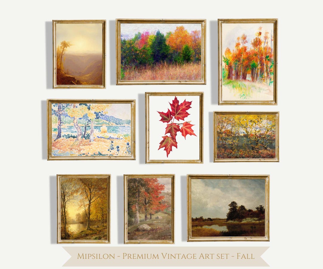 Printable Fall Art Set 9, Vintage Digital Gallery Art Set Autumn, Wall ...