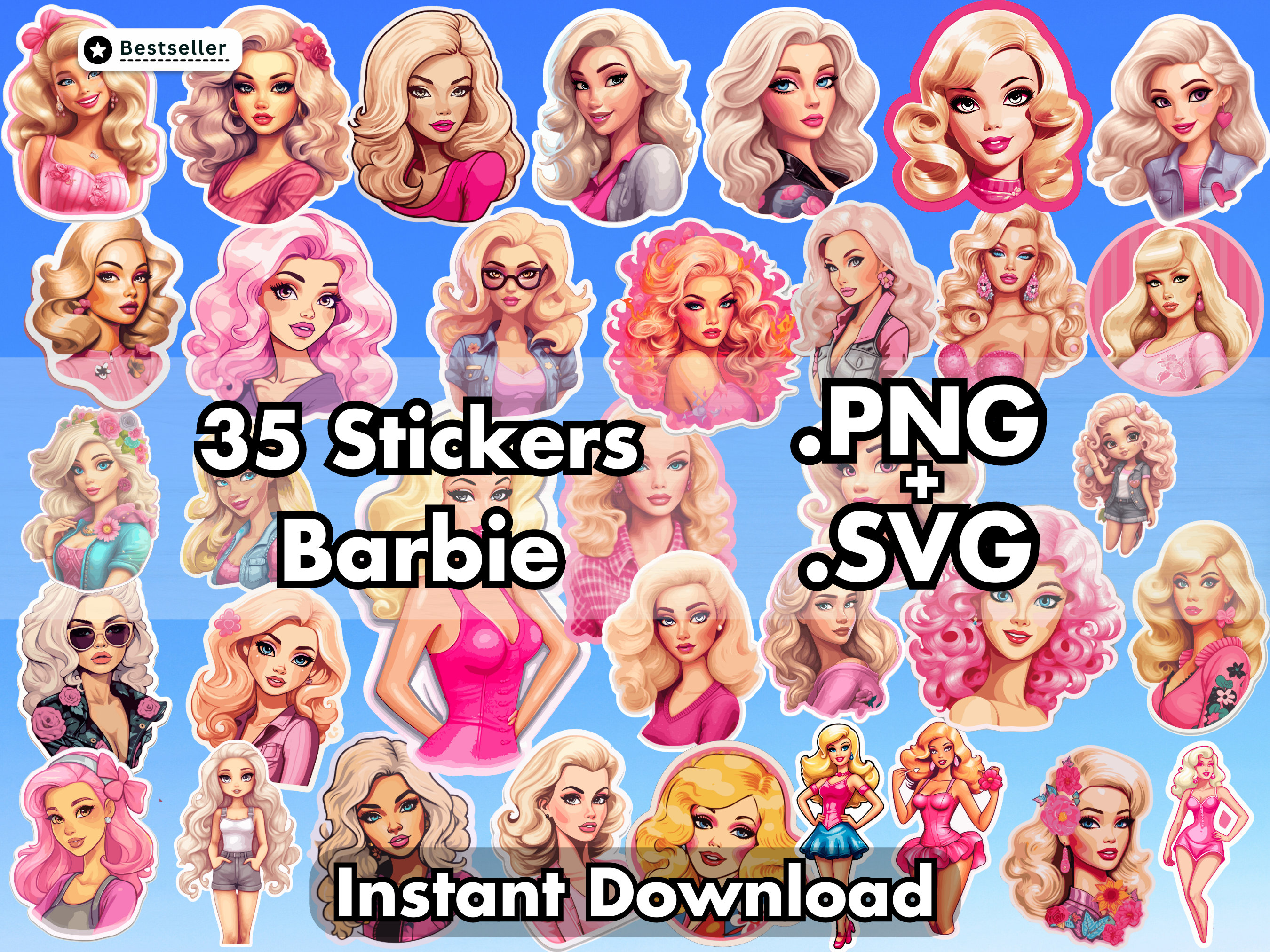 Barbies Stickers SVG PNG Bundle 35 Cute Designs Printable - Etsy