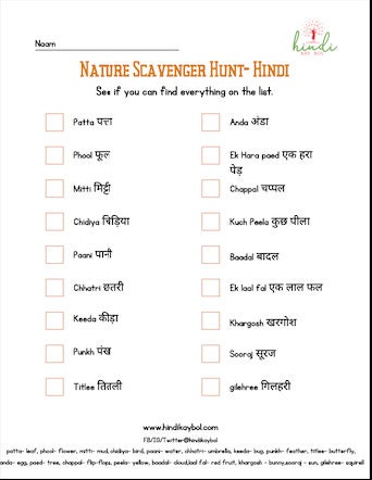 Hindi Scavenger Hunt Sheet for Kids' Activity - Etsy