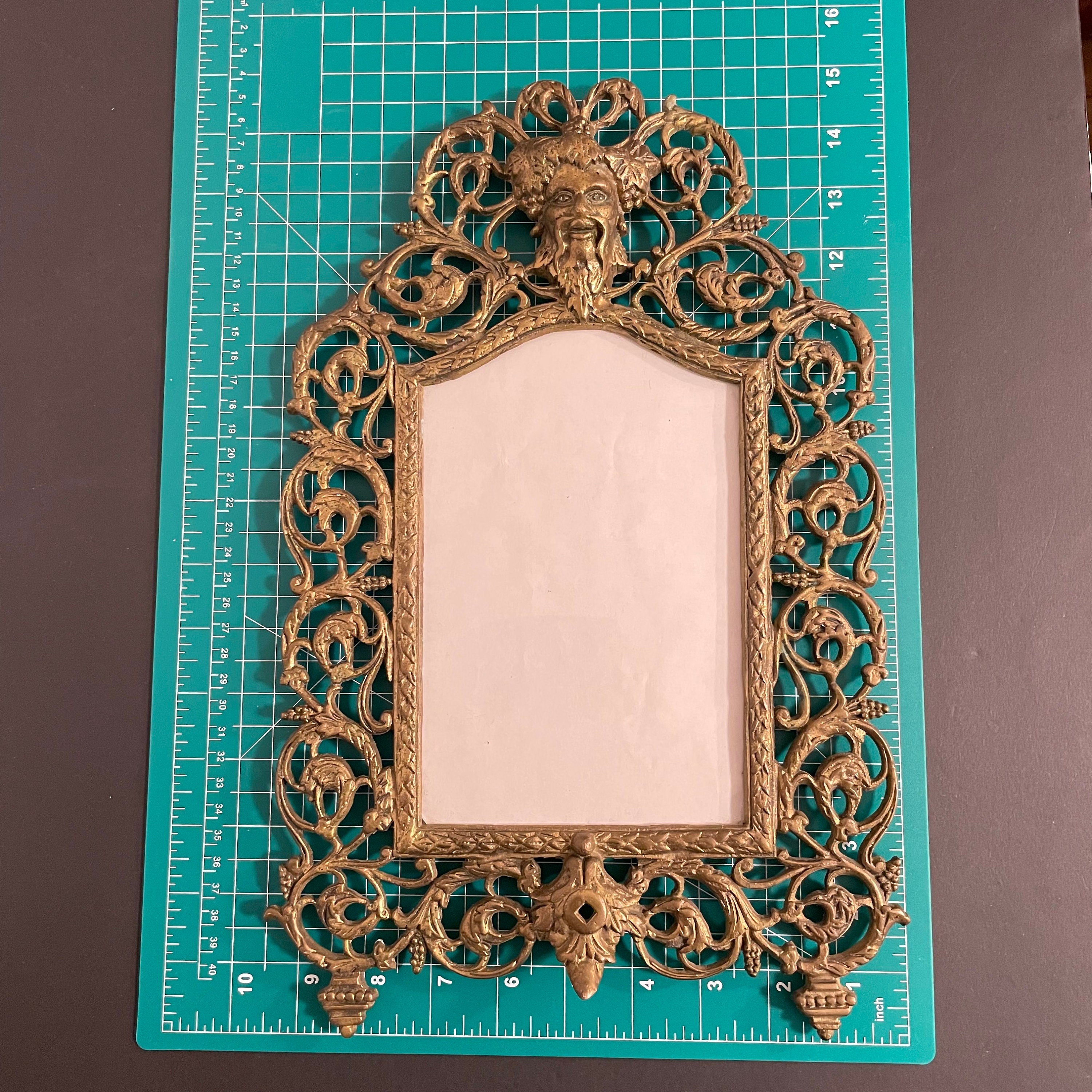 Antique Ornate Gilt Metal Wall Frame With Bacchus Face