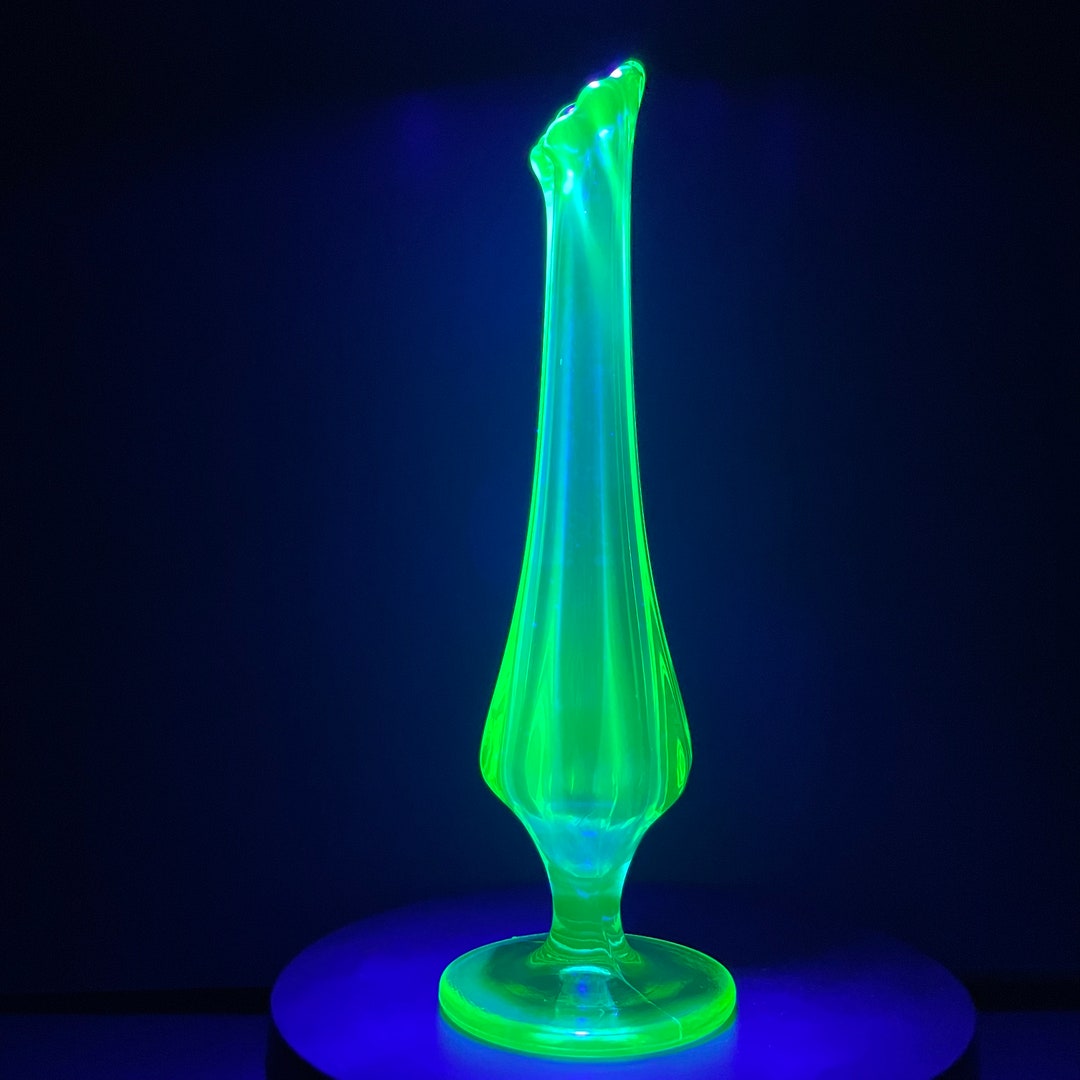 Uranium Glass Swung Bud Vase Glowing Green Depression Glass 7 Etsy