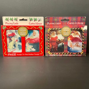 2 jeux de cartes rétro vintage de Noël Coca-Cola « Nostalgia Tins » Cartes à jouer de Noël Coca-Cola à deux étages 1999, Nostalgie de grand-mère