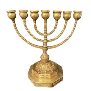 Vintage Ornate Brass Kwanzaa 7 Candelabra, Heavy Brass/ Copper Double Hexagon Base, Religious 7 Candle Menorah Lamp