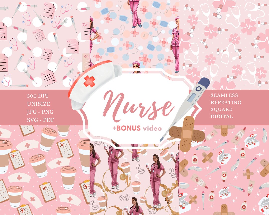 Nurse Pattern Nurse Inspired Seamless Pattern Bundle SVG, PNG, PDF Perfect for Nurse ...