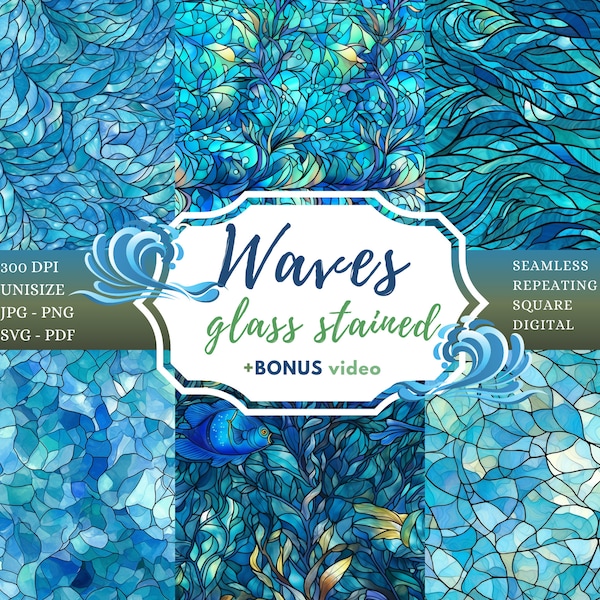 Ocean-Themed Stained Glass Pattern Collection - SVG, PNG, PDF - Perfect for Window Hangings, Artwork, and more - Instant Digital Download