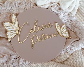 Butterfly baby girl birth announcement sign