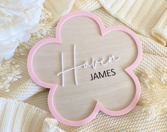 Flower shaped baby girl announcement plaque