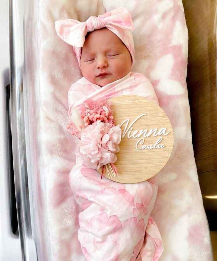 Faire-part de naissance rose fleurs séchées