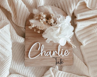 Personalized Baby name sign neutral dried flowers