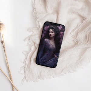 Phone wallpaper, Lady in Purple Digital Wallpaper, Floral Wallpaper, Mobile Background, Aesthetic Wallpaper, Mobile Wallpaper